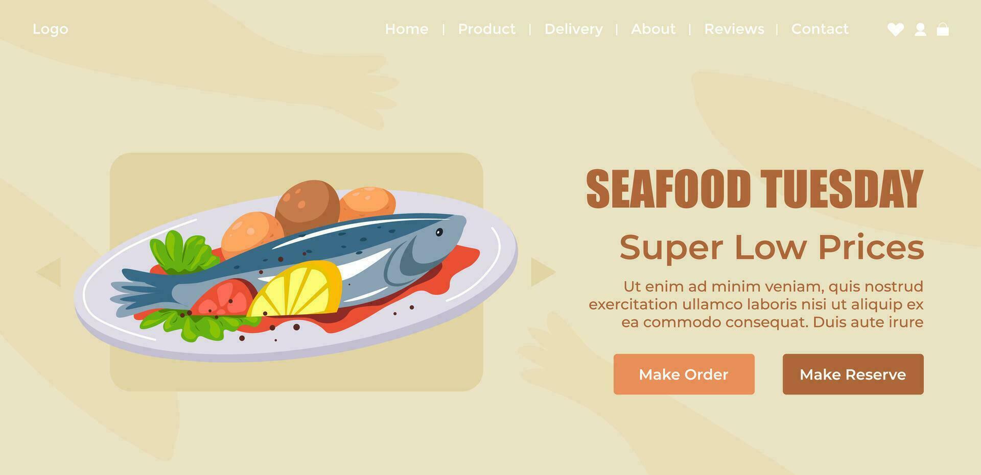 Seafood tuesday, super low prices on meal web vector