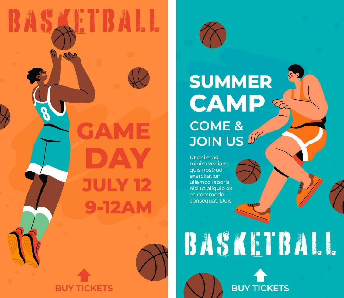 Summer camp, basketball game day, flyer or banner vector