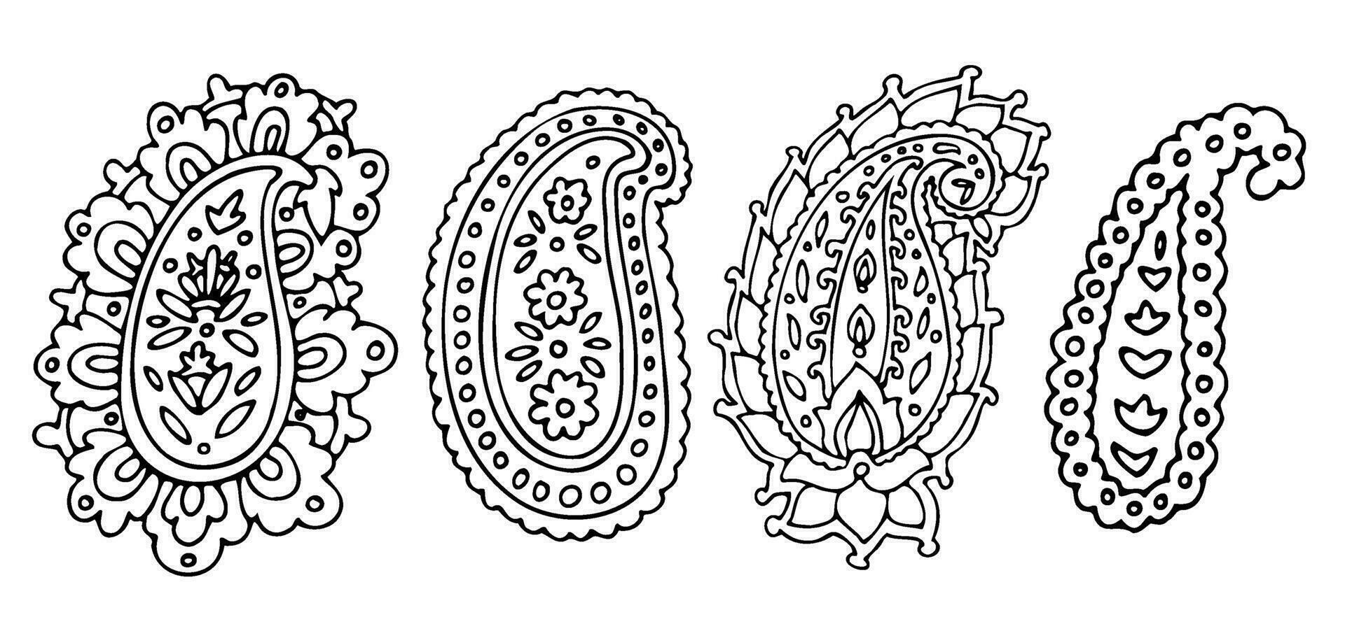 Monochrome paisley prints with emty filling vector