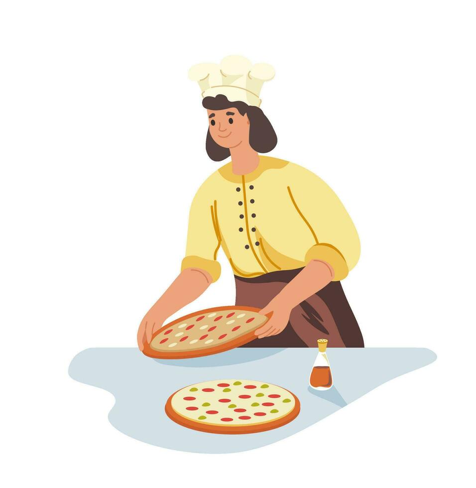 Cooking and preparing pizza in pizzeria shops vector