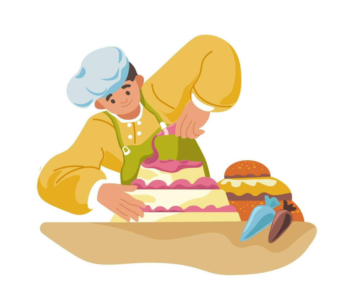 cocinar preparando pastel, panadería o restaurante vector