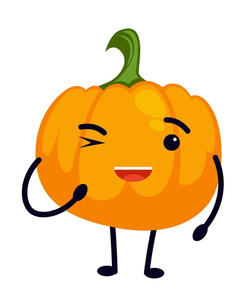 Winking pumpkin cartoon character sticker or emoji vector