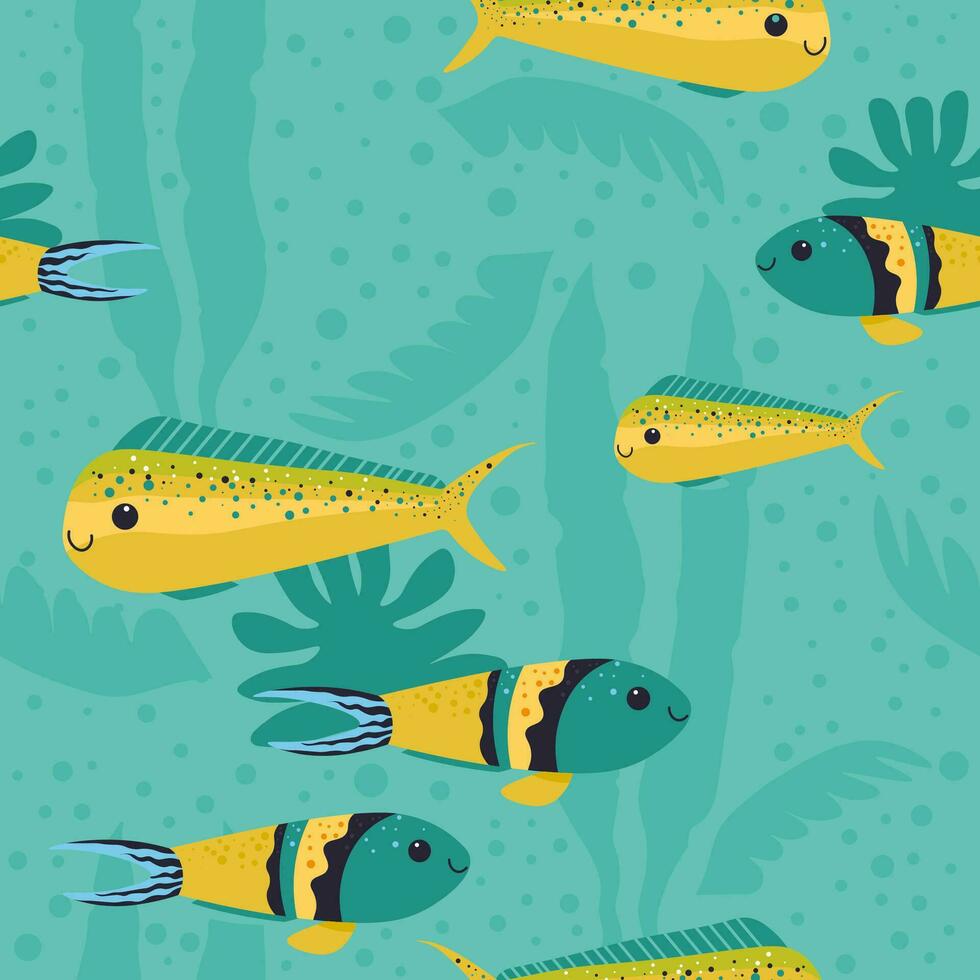 Exotic tropical fish, aquarium with flora vector
