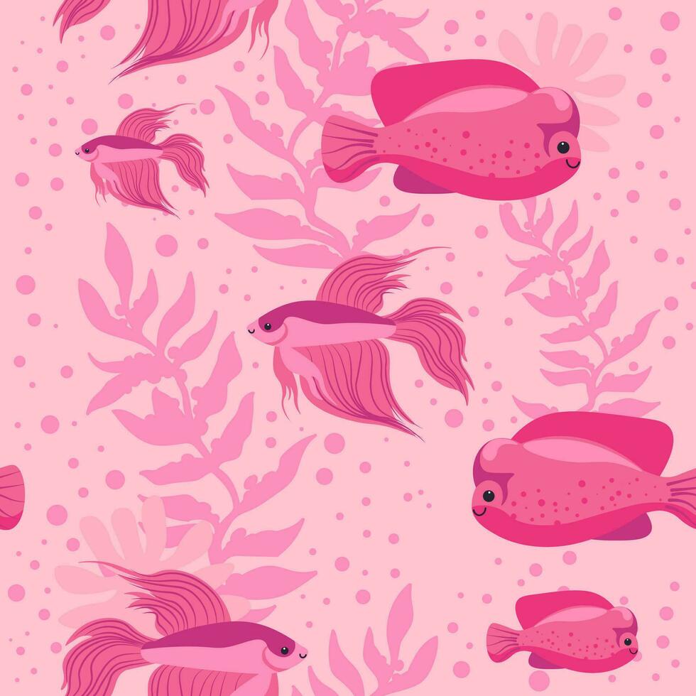 Goldfish and exotic fish species, seaweed flora vector