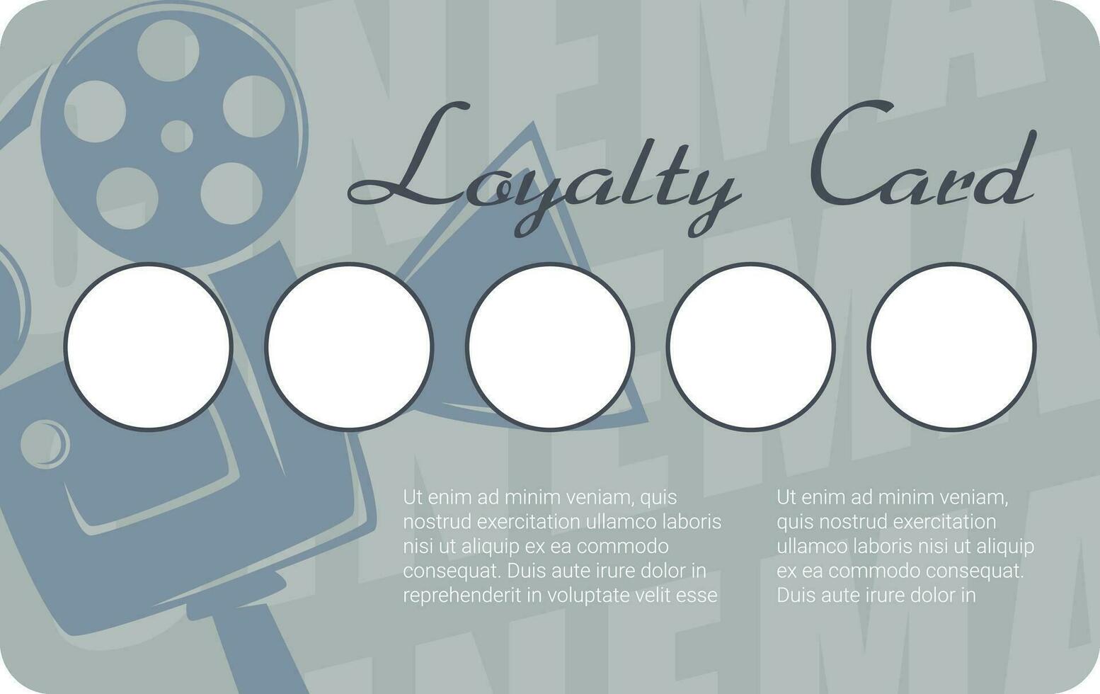 Loyalty card for cinema goers, movie theaters vector
