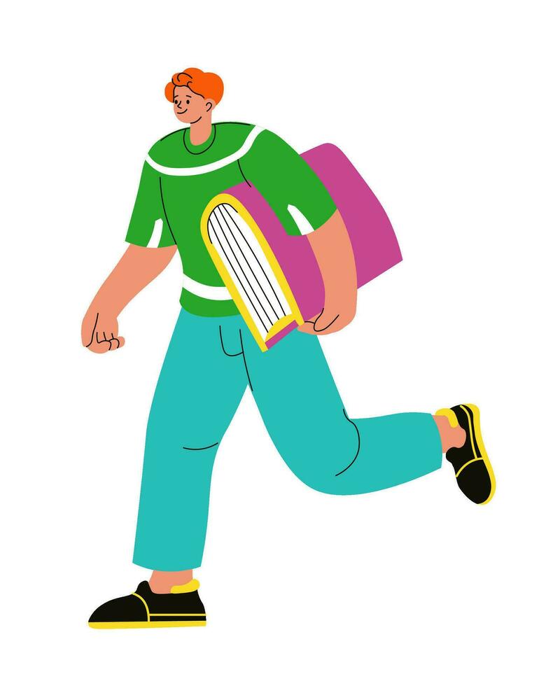 Man character with book in hand rushing or running vector