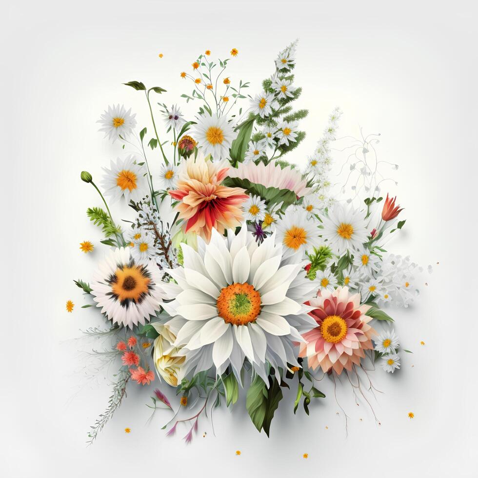 A bouquet of flowers on a white background. photo