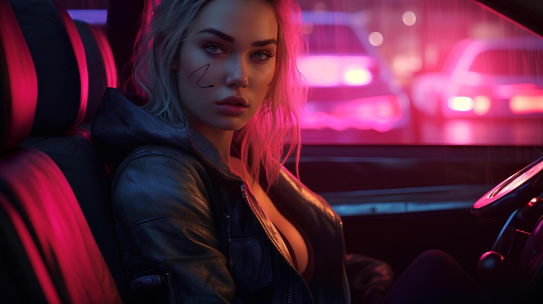 A woman in a car. photo