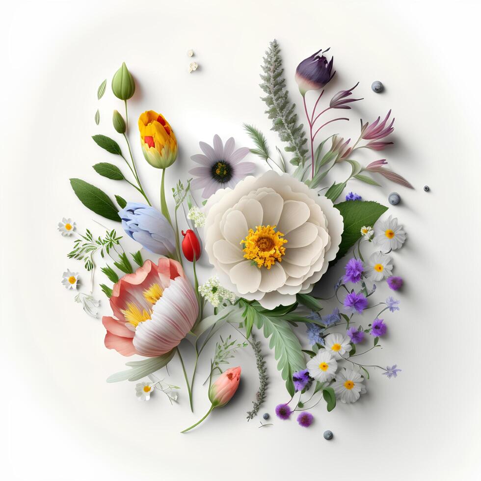 A bouquet of flowers on a white background. Generative AI photo