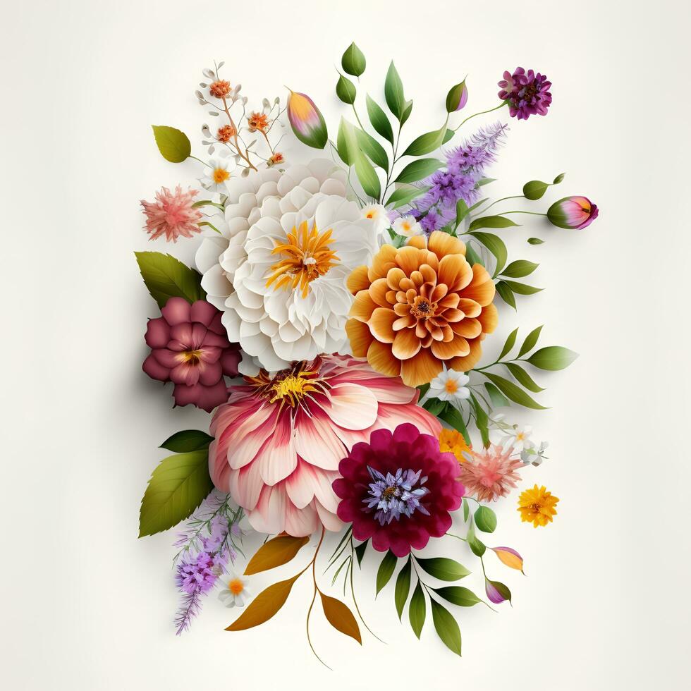 A bouquet of flowers on a white background. Generative AI photo