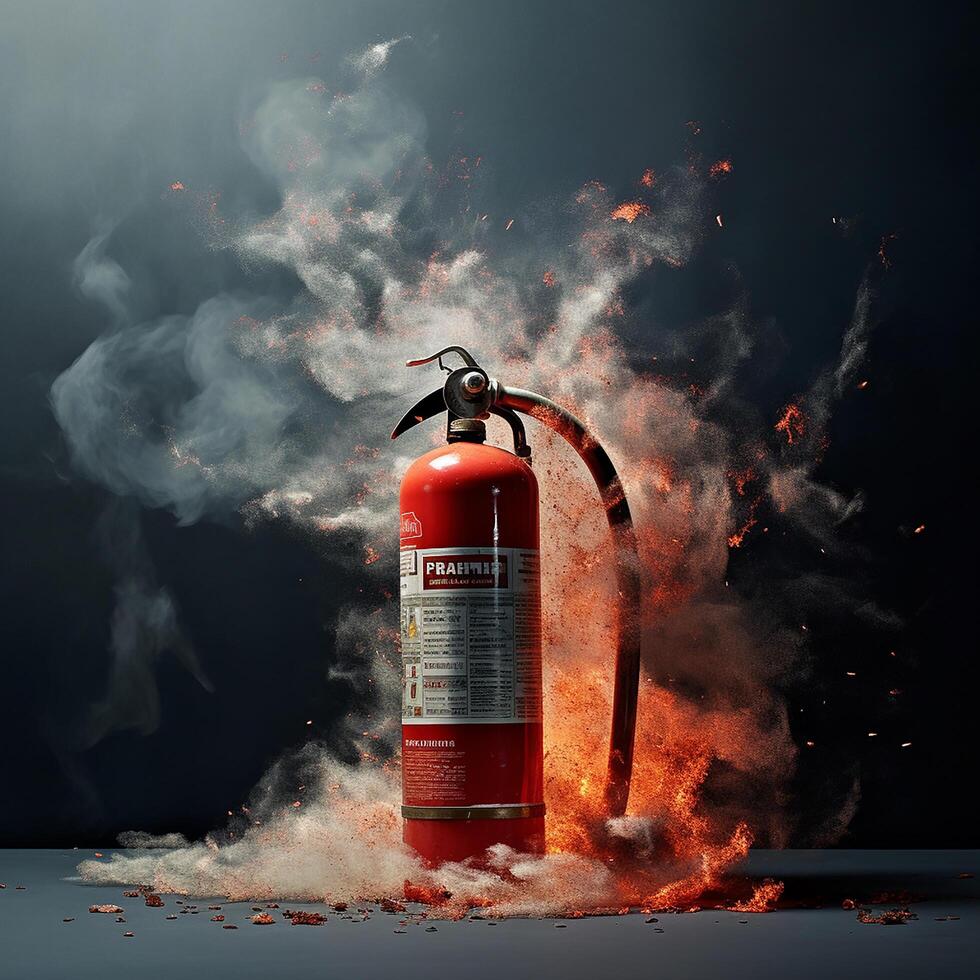 A fire extinguisher in flames. Generative AI photo