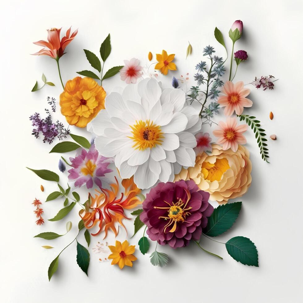 A bouquet of flowers on a white background. Generative AI photo