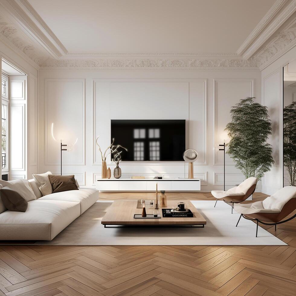 A living room with a tv and a couch. photo