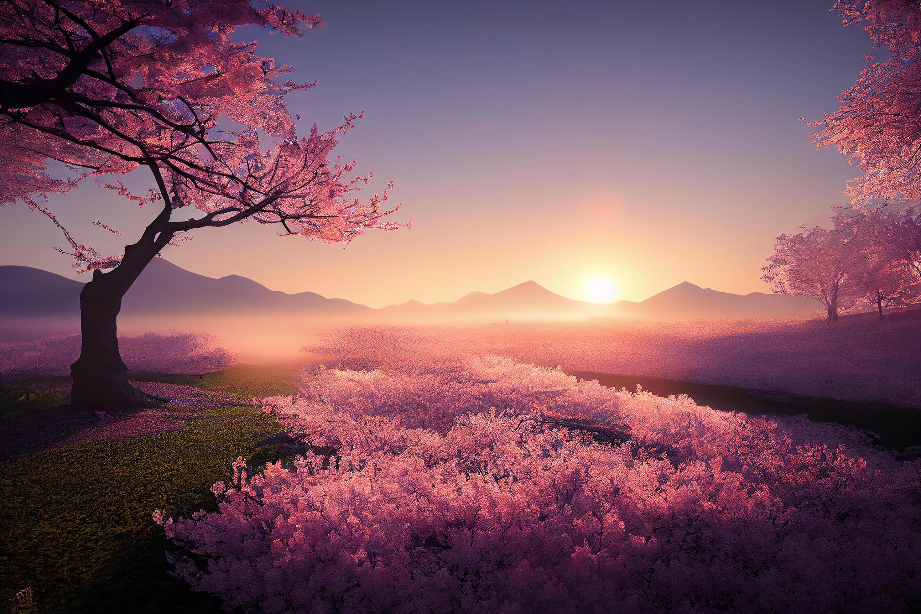 A pink sunset with a mountain in the background. 26200029 A pink sunset with a mountain in the background. 26200029
