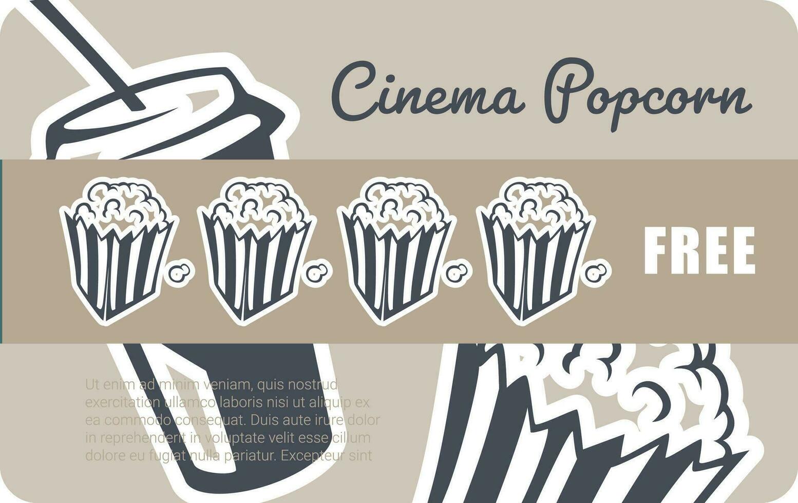 Cinema popcorn free, loyalty card for clients vector