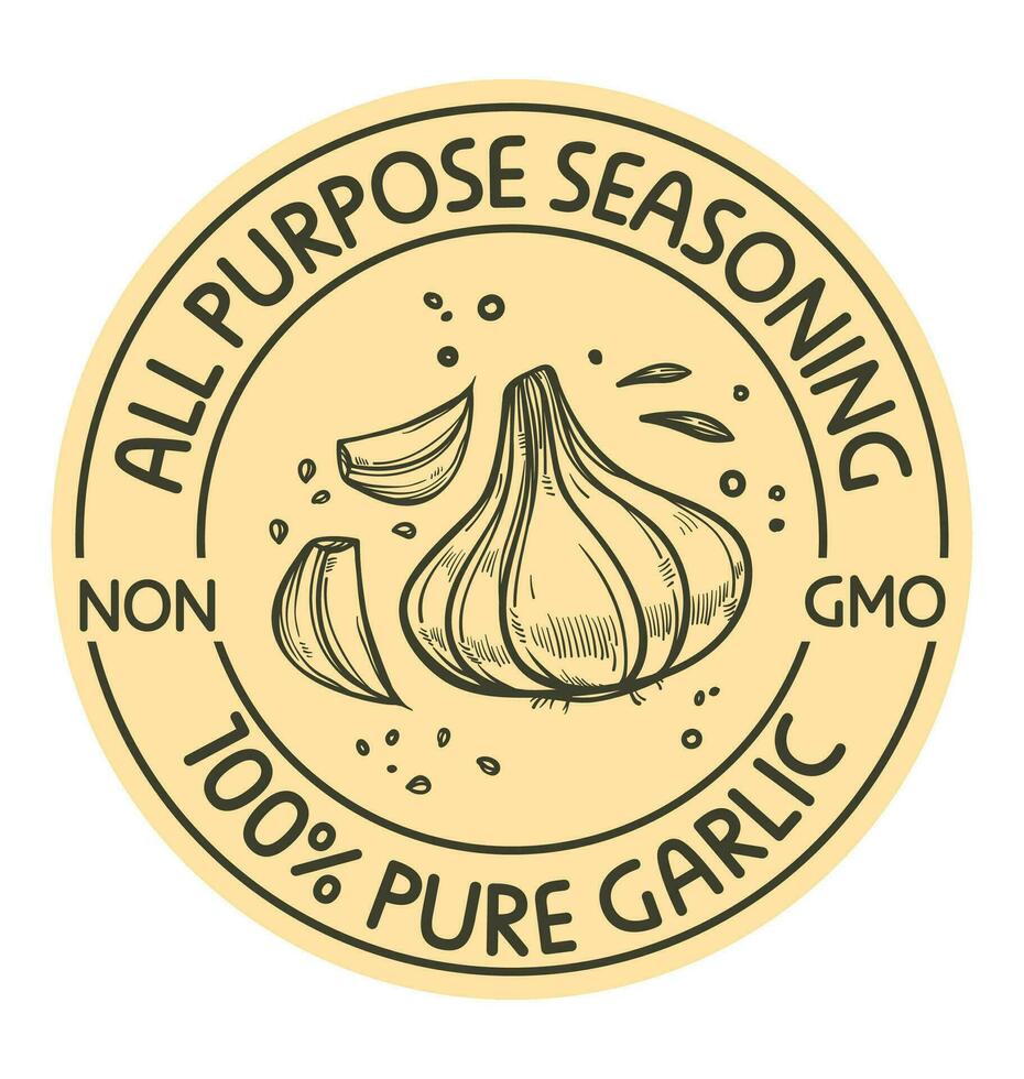 All purpose seasoning, non gmo pure garlic label vector