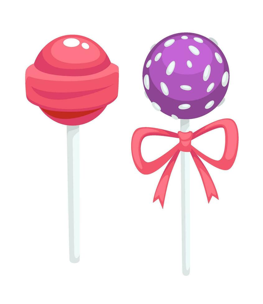 Lollipop colorful candy with ribbon, tasty sweets vector