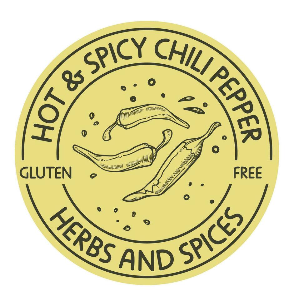 Hot and spicy chili pepper herbs and spices label vector