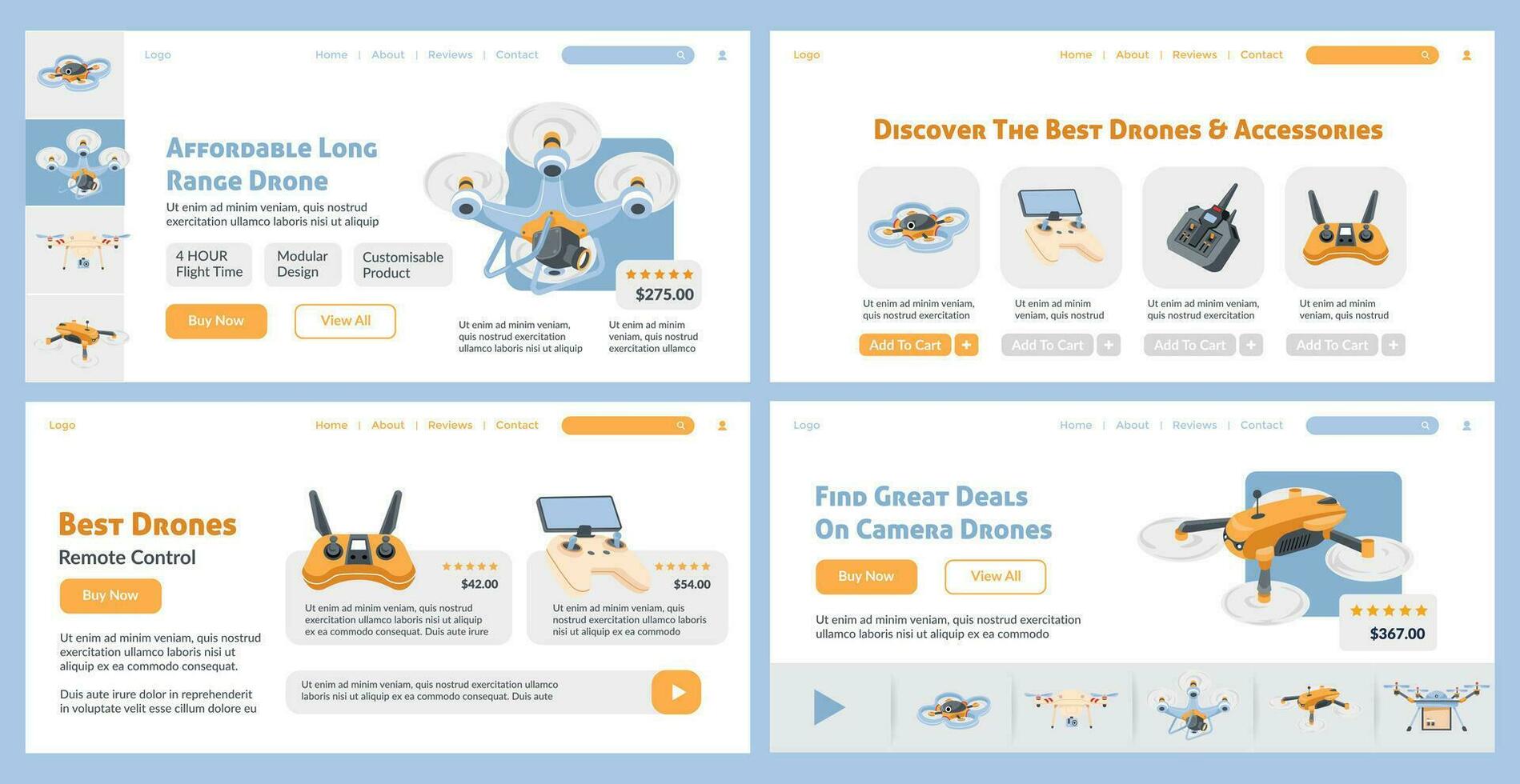 Landing page design set for drone online sale vector