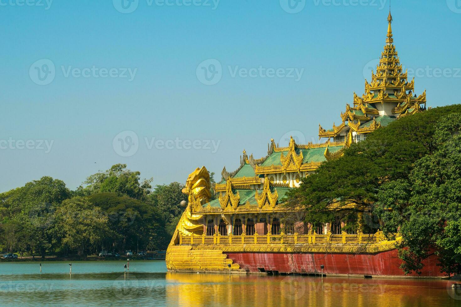 The scenery view of Kandawgyi lake in Yangon township of Myanmar. photo
