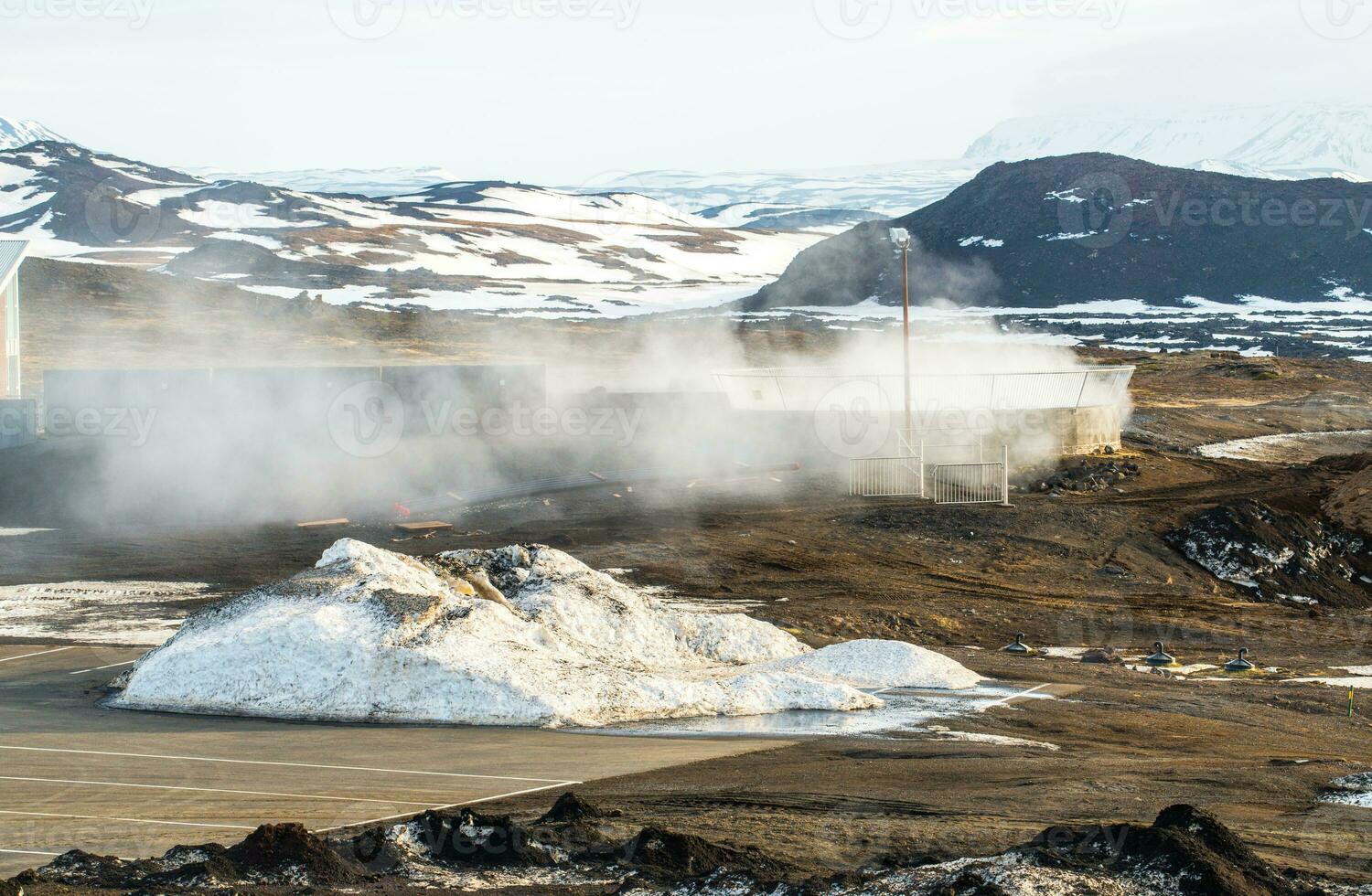The scenery view of the landscape outside the Myvatn nature baths in Myvatn of Northern Iceland. photo