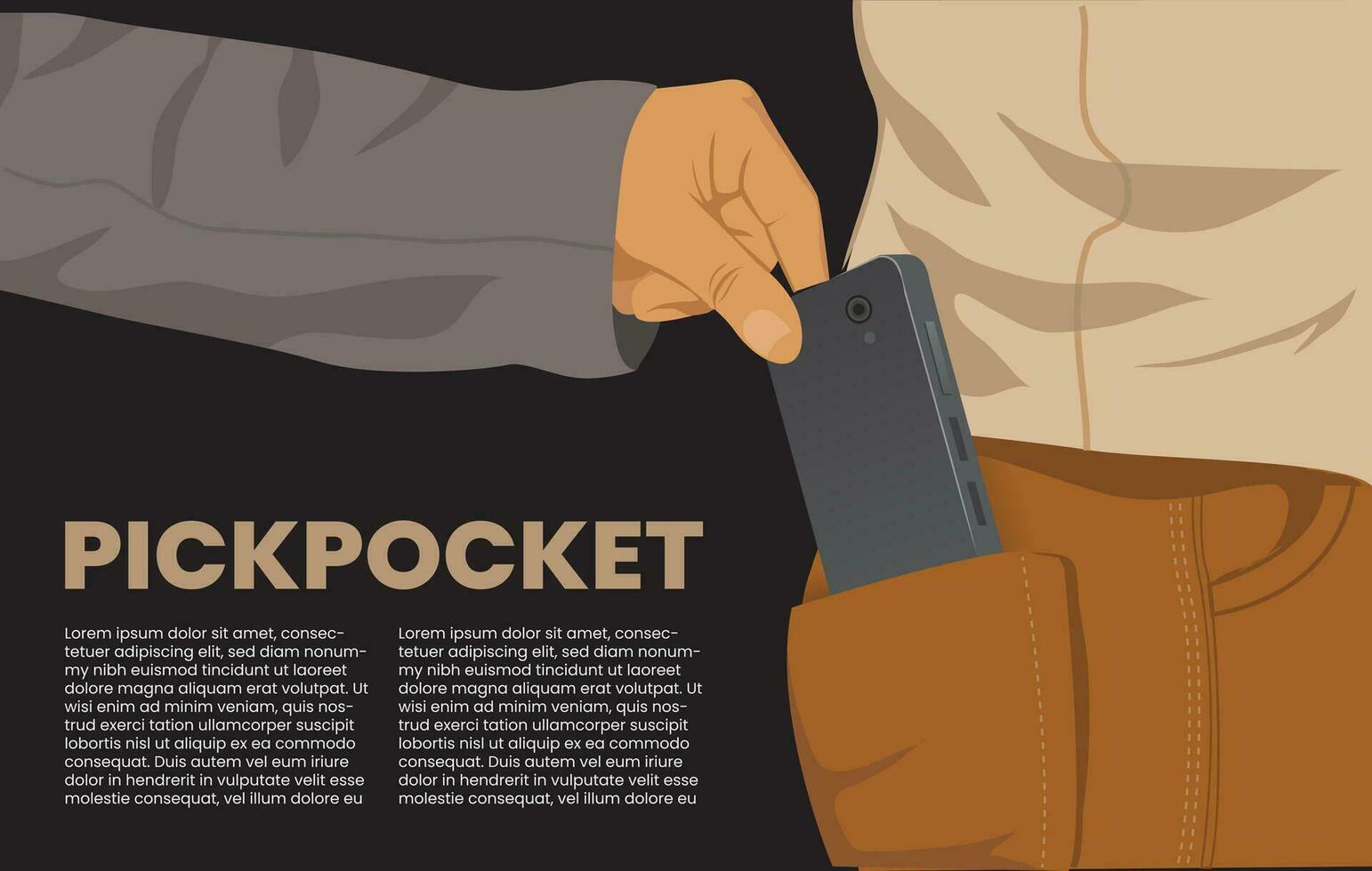 illustration of pickpocketing, stealing phone vector