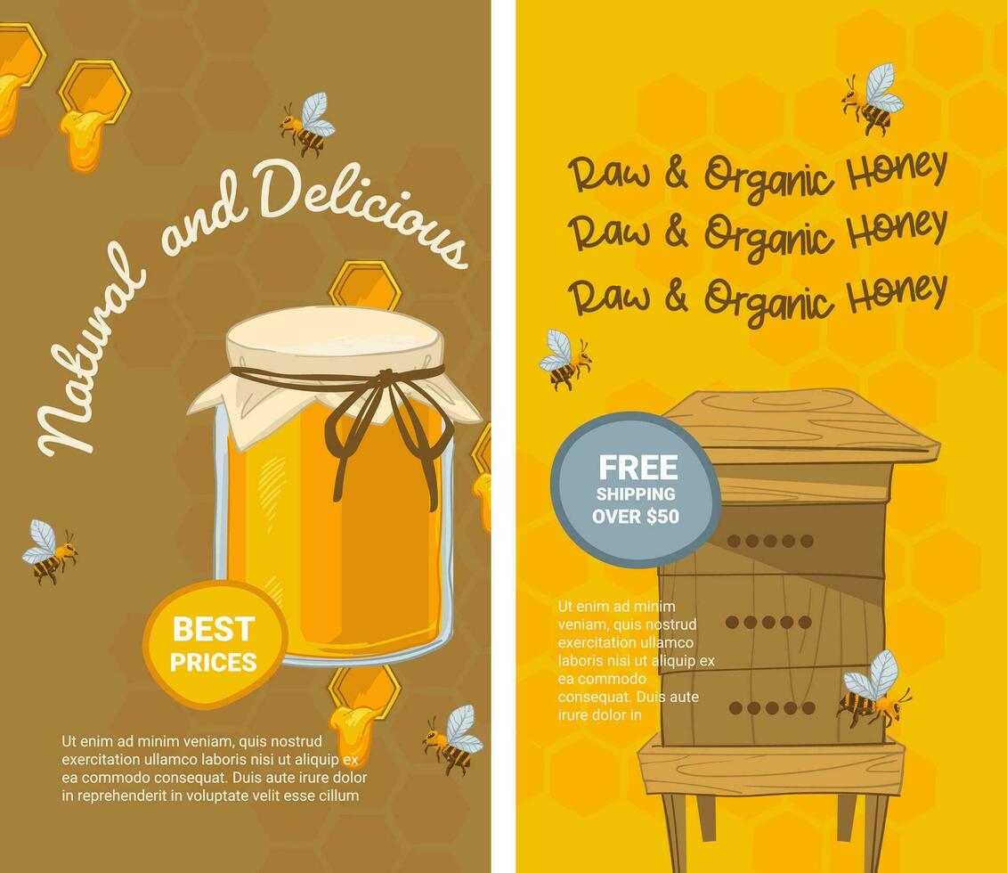 natural y delicioso crudo orgánico miel precios vector
