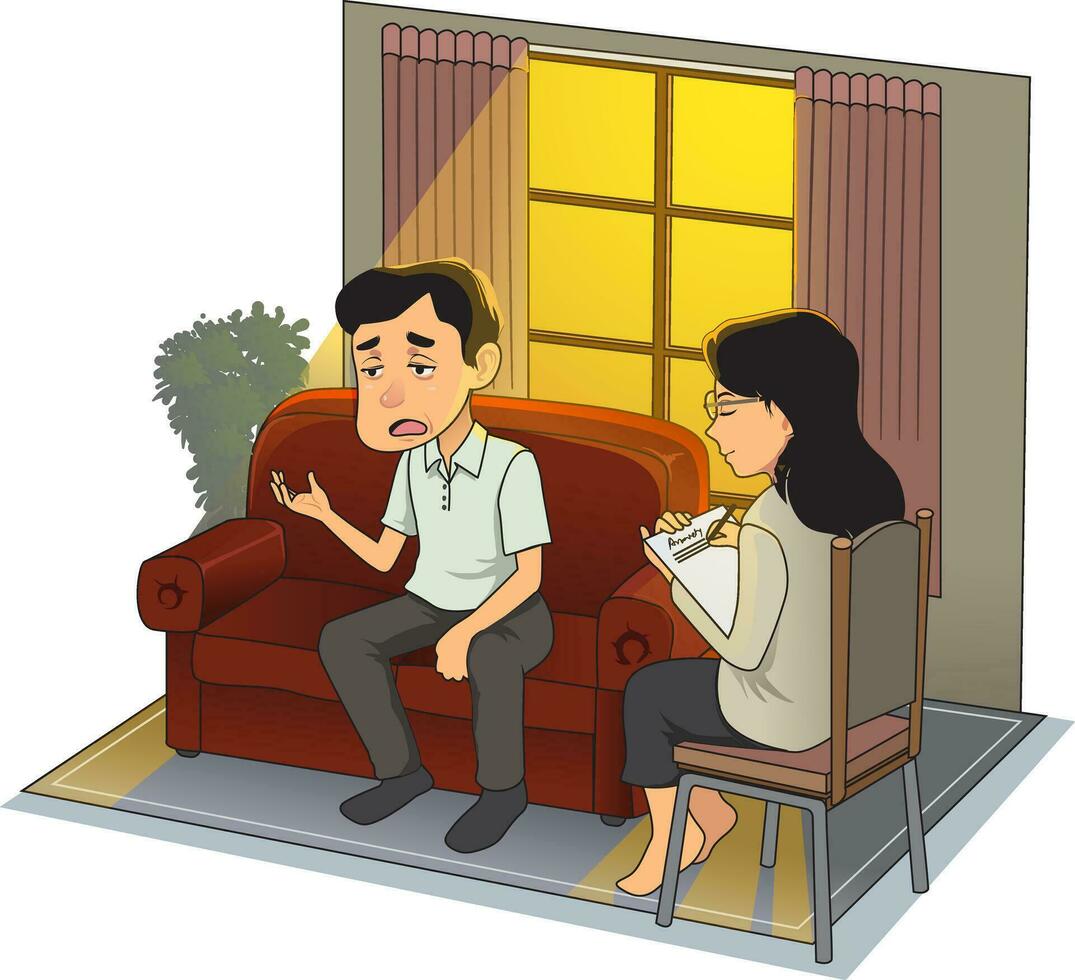 Illustration of mental health counseling with therapist vector