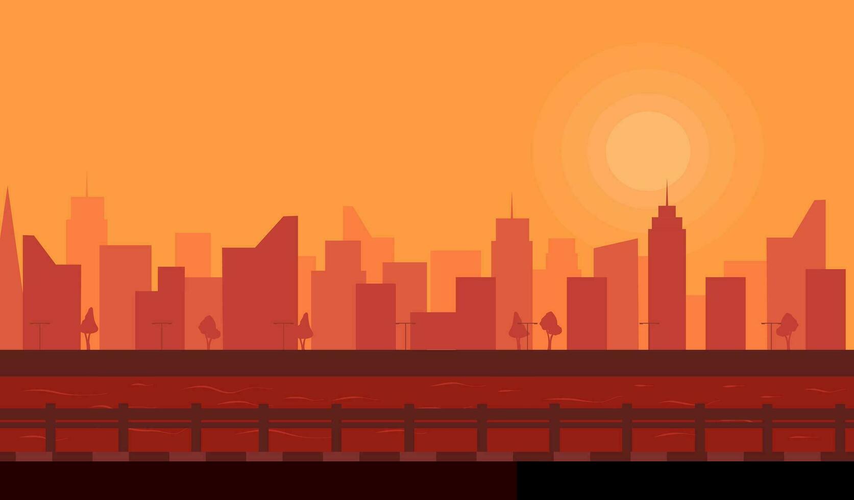 City Building Silhouette, Sunset Landscape Background vector