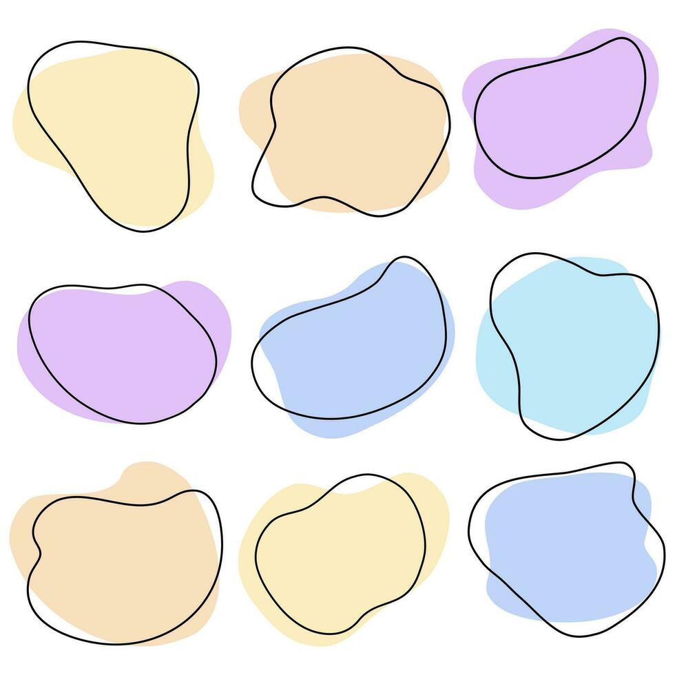 Organic Liquid Blobs Colorful Pastel Shapes with Line Collection vector