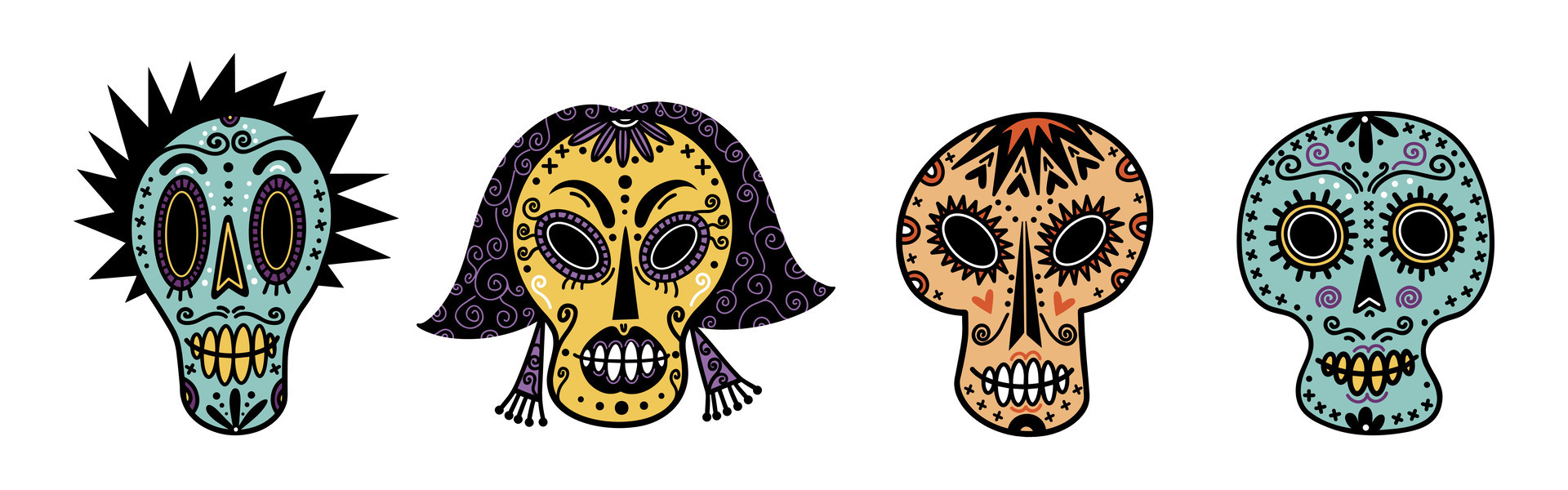 gracioso-az-car-calaveras-vector-colocar-festivo-m-scara-de-un-linda
