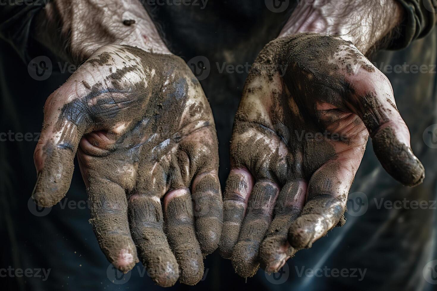 illustration of dirty hands of workers, farmers. Concept hard work. photo