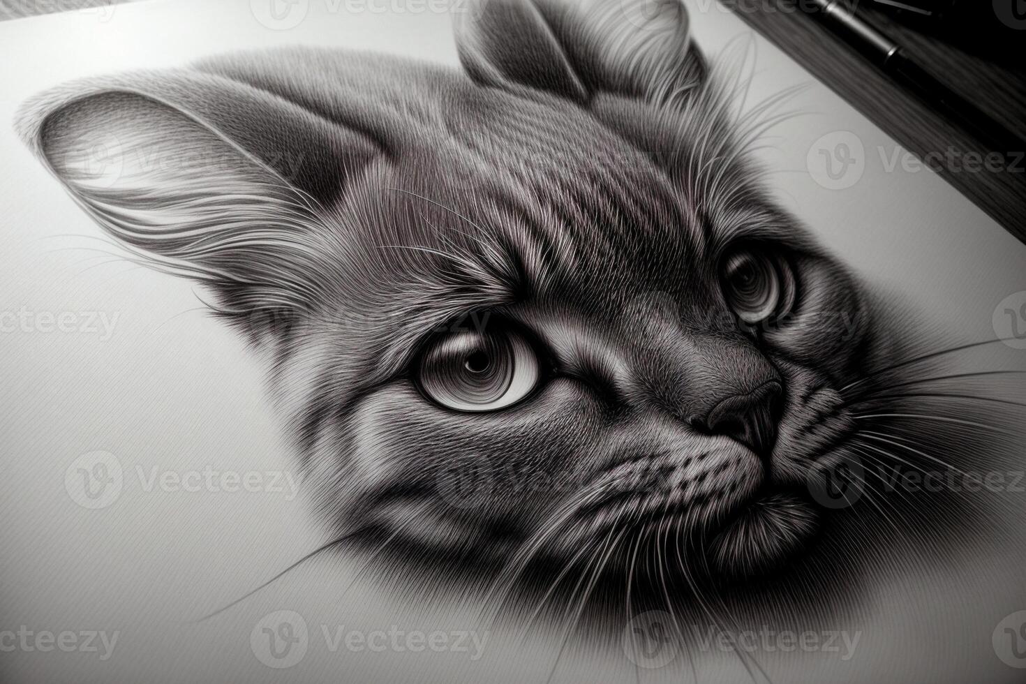 Intricate Realistic Pencil Drawing on Paper. AI Generated. photo