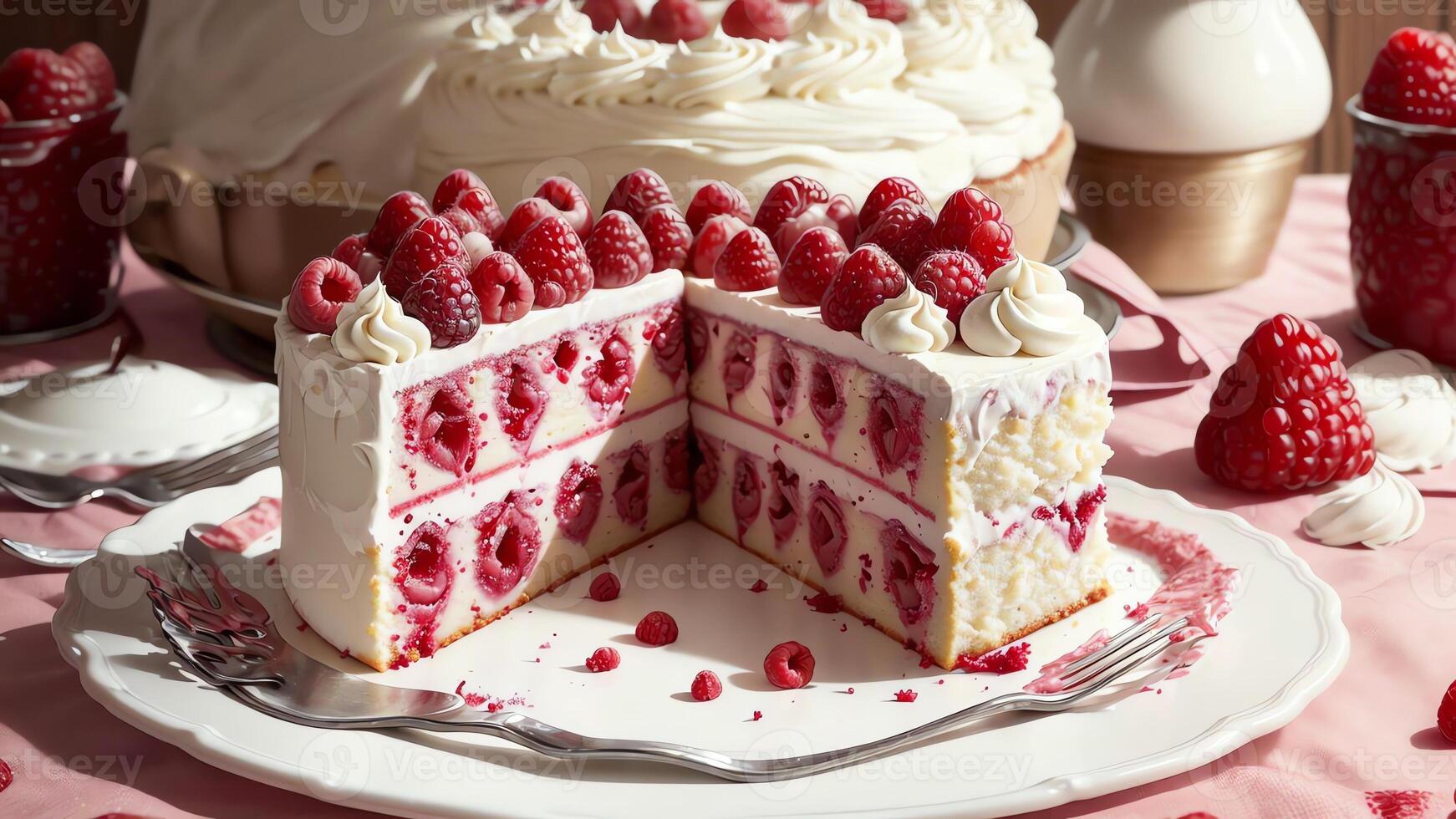 Close Up Photograph of Cake Tester in Freshly Baked Raspberry Cake for National Raspberry Cake Day. AI Generated. photo