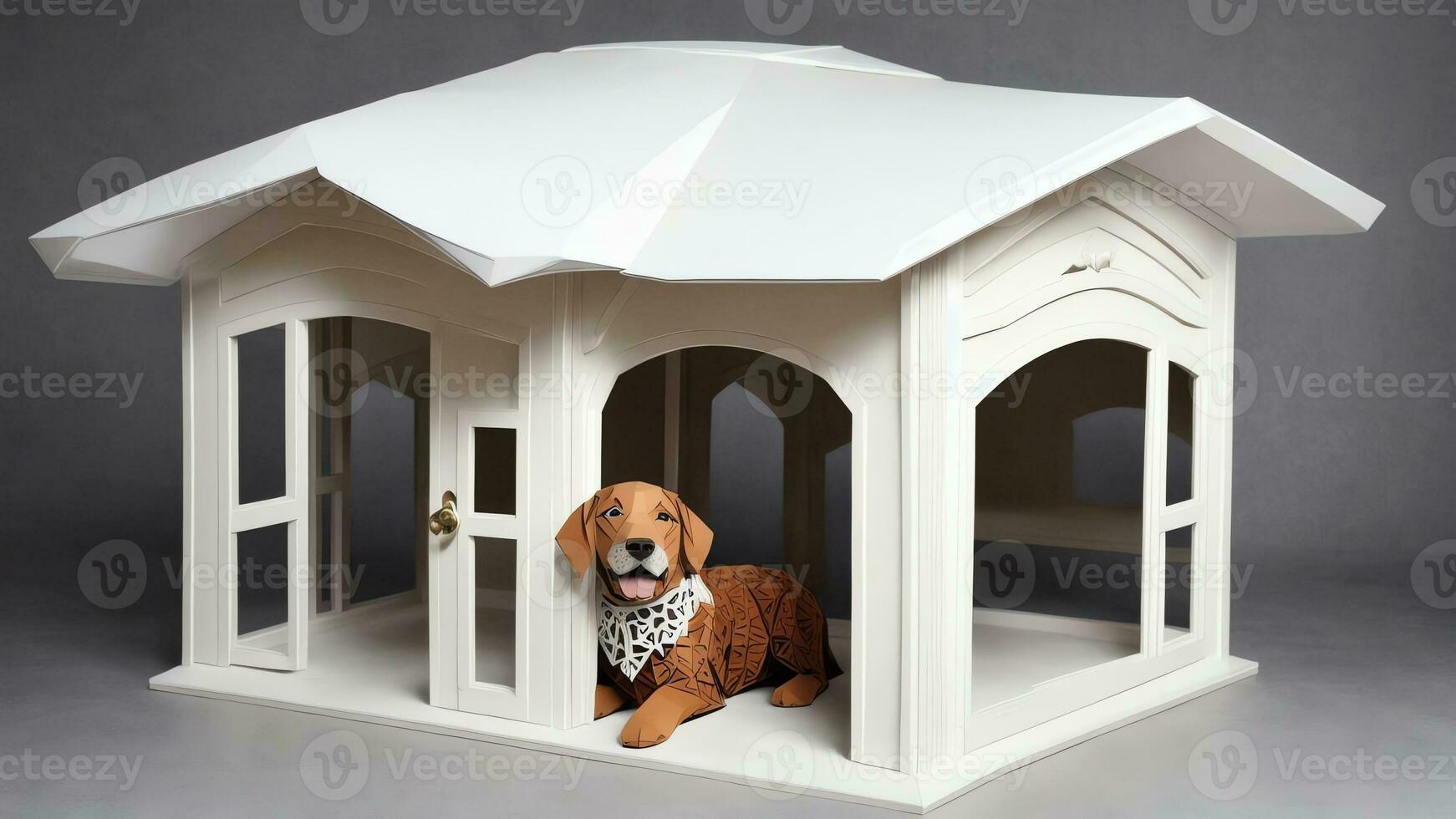 hogar dulce hogar celebrando nacional perro día con un papel Arte perro casa. ai generado. foto