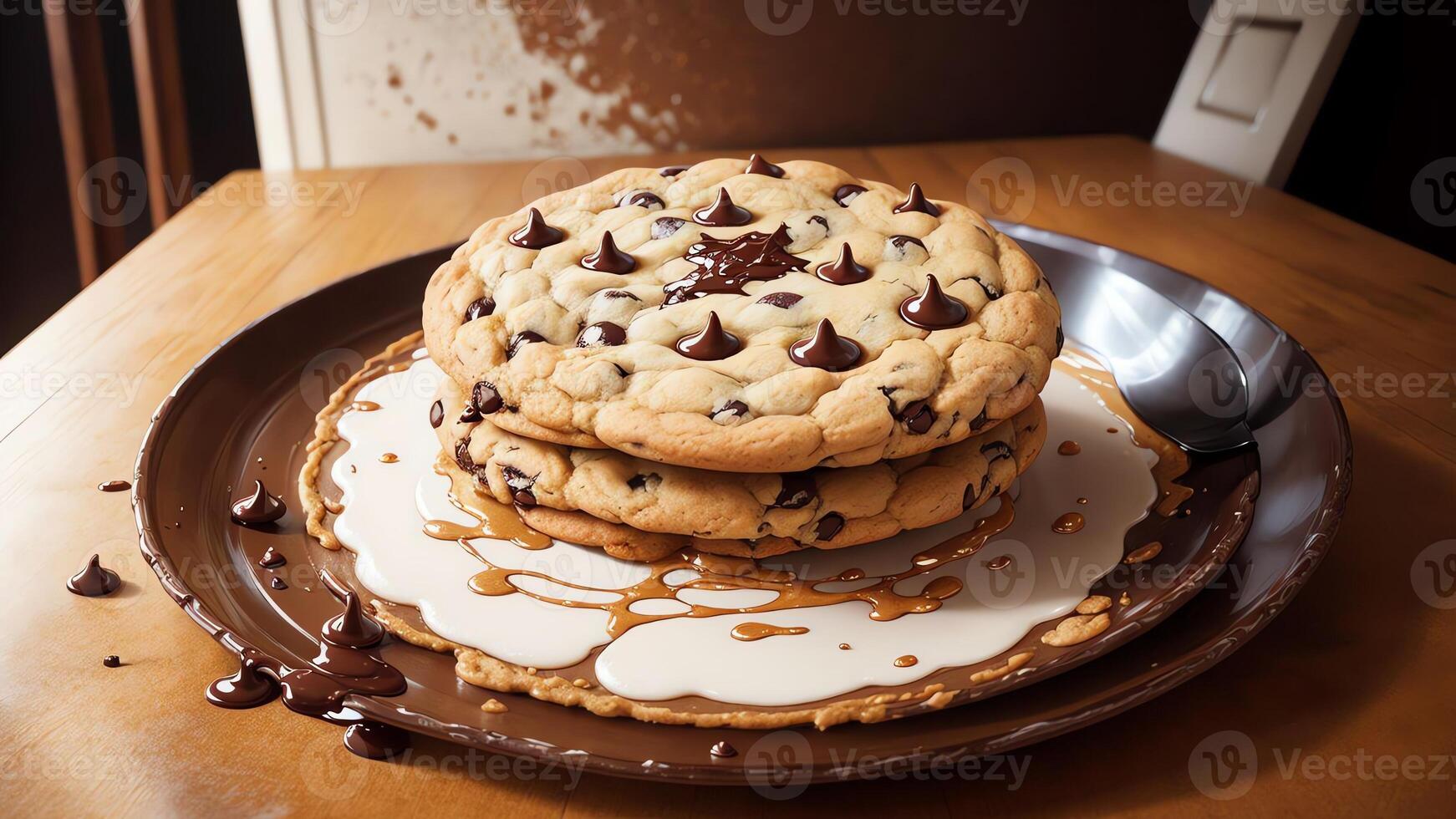 derritiendo mantequilla en un chocolate chip Galleta un delicioso deleitar. ai generado. foto