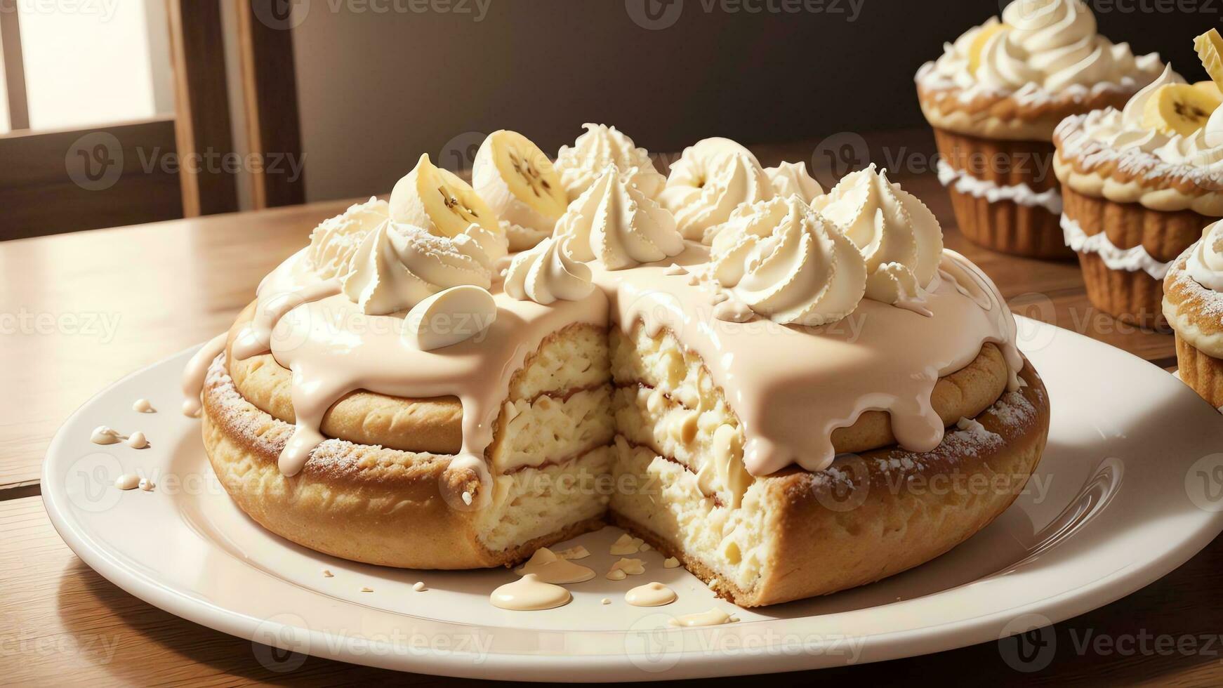 Savor the Sweetness of a Banana Cream Donut. AI Generated. photo