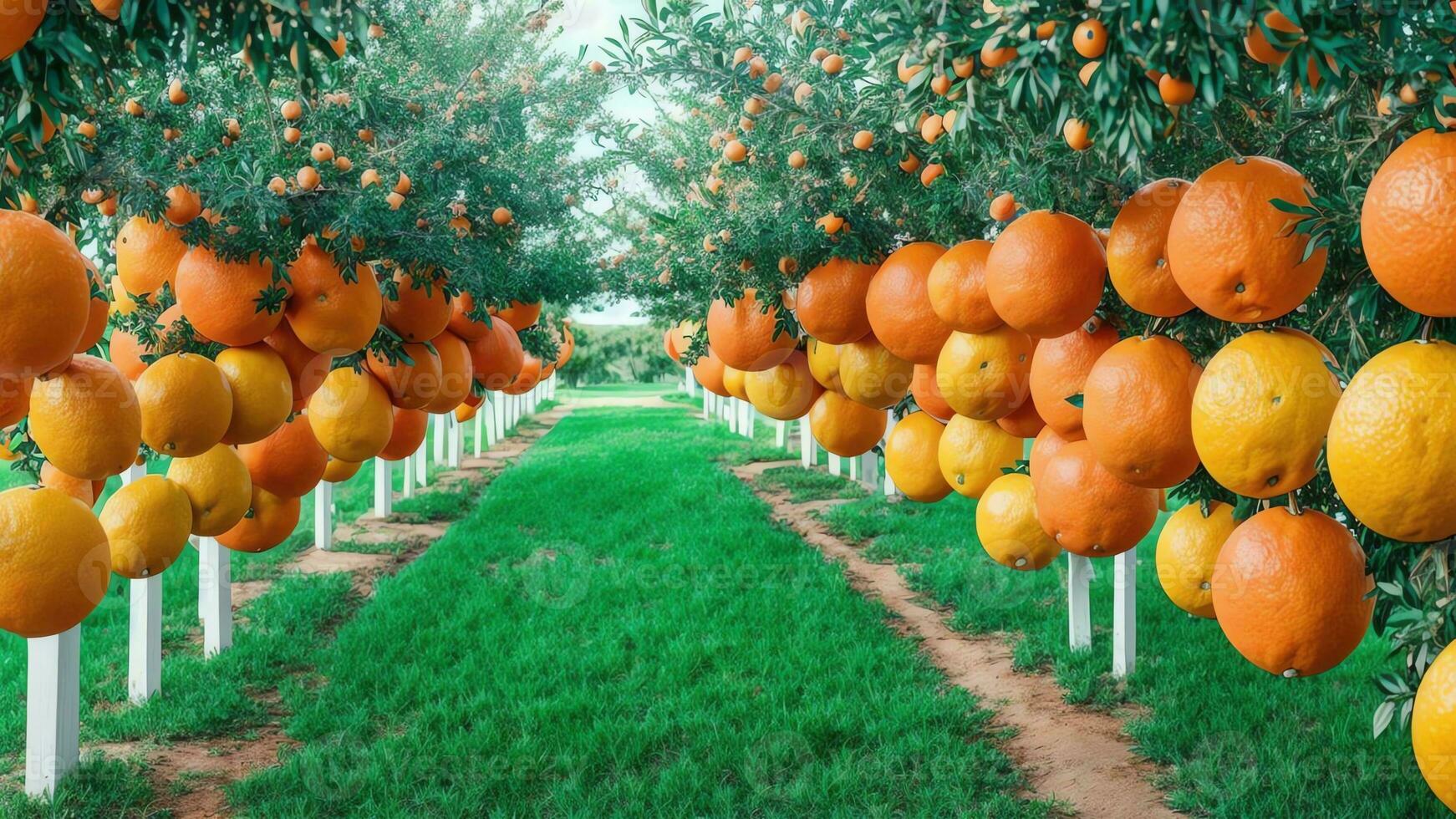 Vector Verve National Creamsicle Day in a Captivating Citrus Orchard. AI Generated. photo