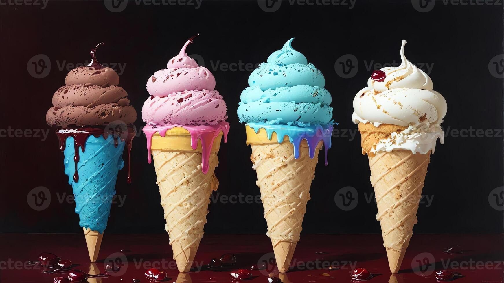 Gourmet Delights Savoring National Cherry Popsicle Day through an Oil Painting of an Ice Cream Cone. . photo