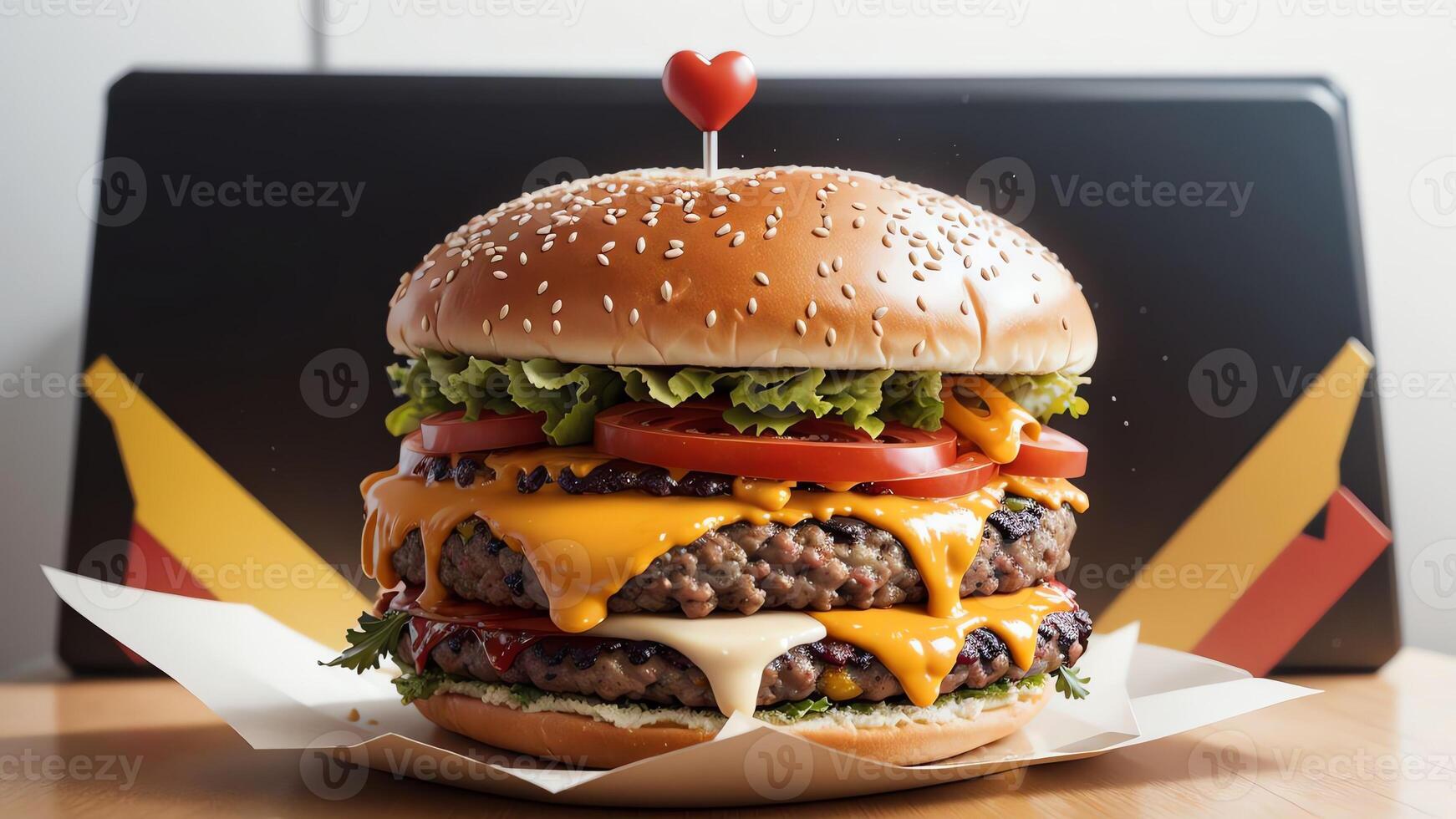 hamburguesa con queso imán magia celebrando nacional doble hamburguesa con queso día con un delicioso refrigerador decoración. ai generado. foto