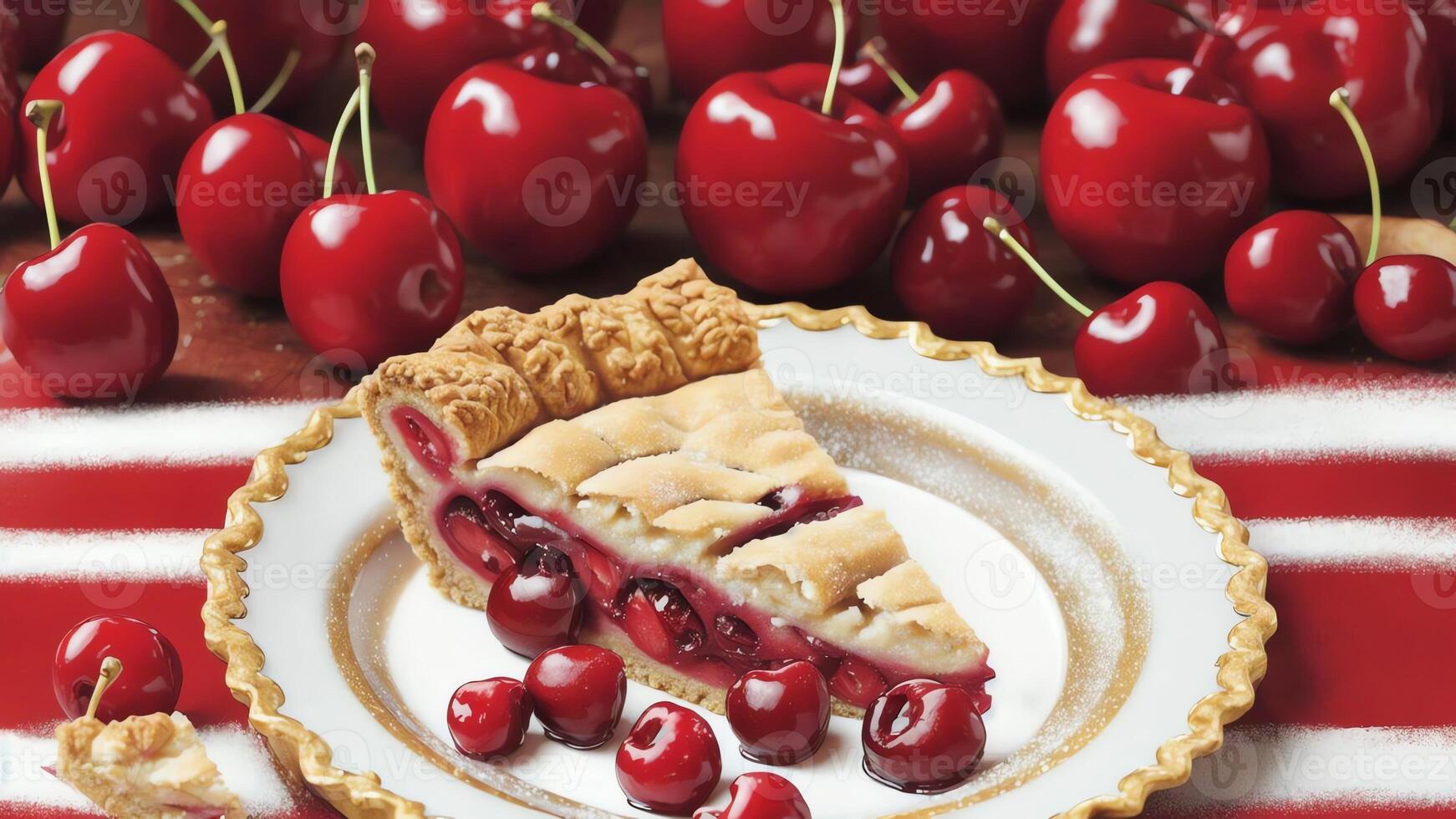 Tempting Delicacy Golden Cherry Pie for National Cherries Jubilee Day. AI Generated. photo