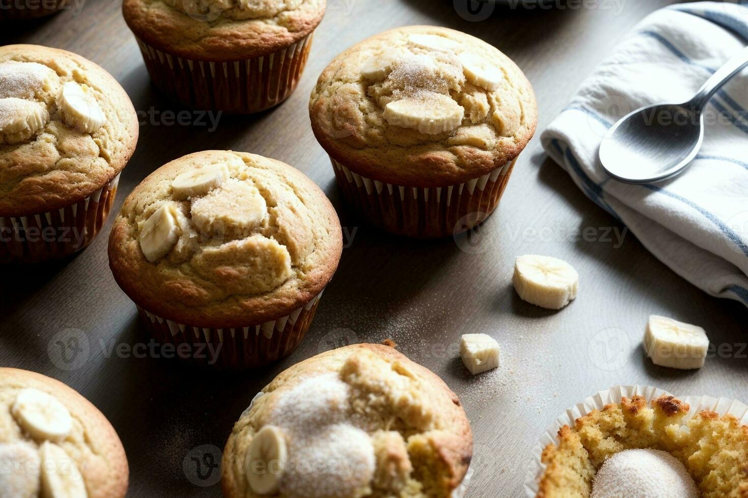 Scrumptious Banana Muffins Delight. AI Generated. photo