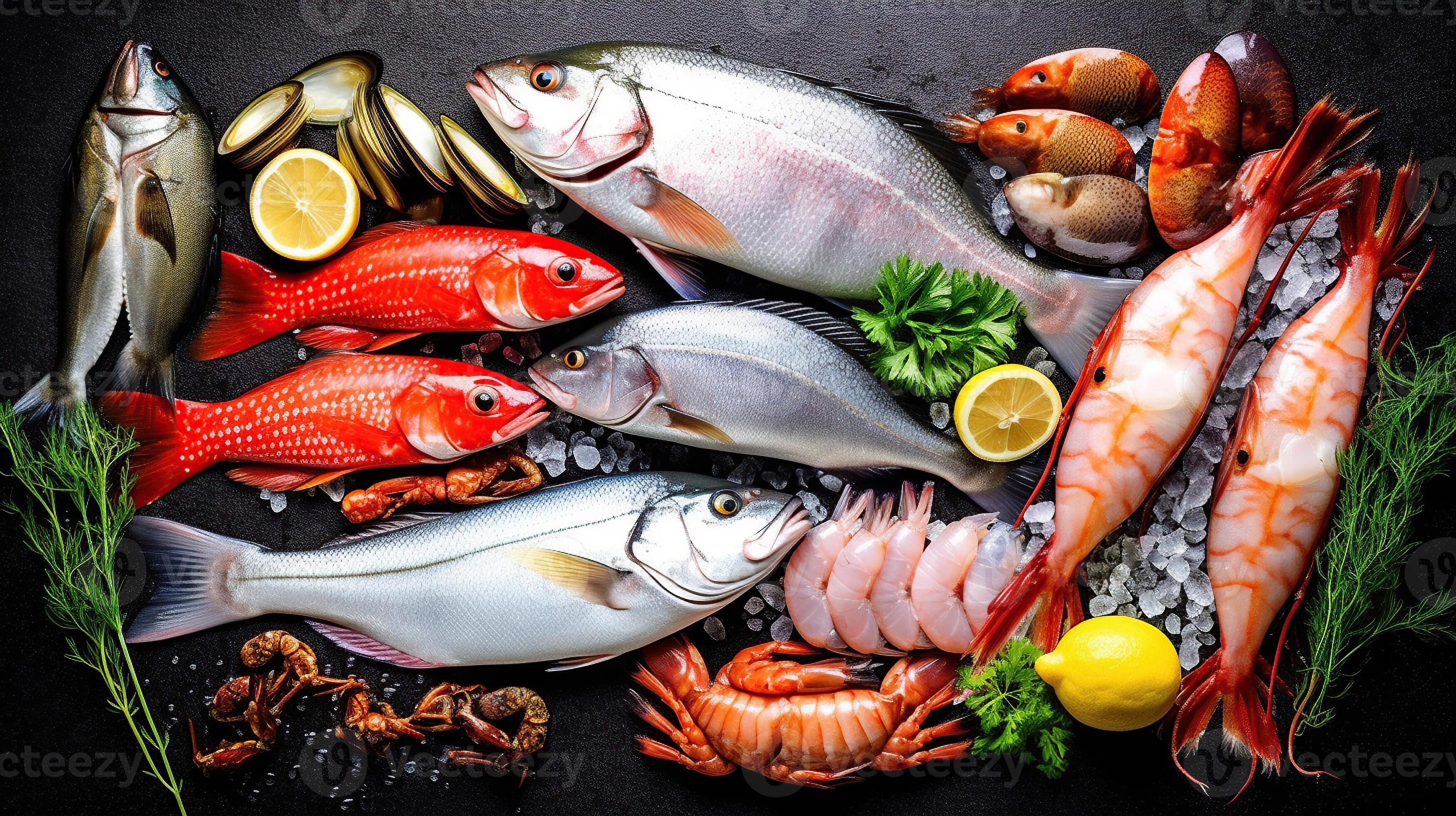 Fresh fish and seafood assortment AI generated image 26204197 Stock