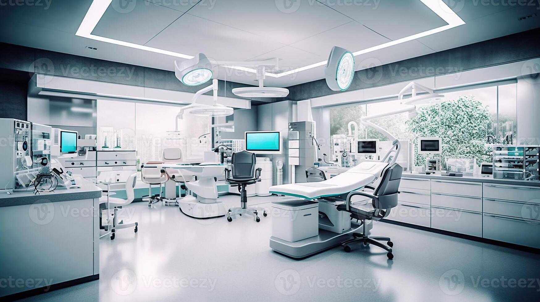 Interior of modern medical office with doctor's workplace Generative AI