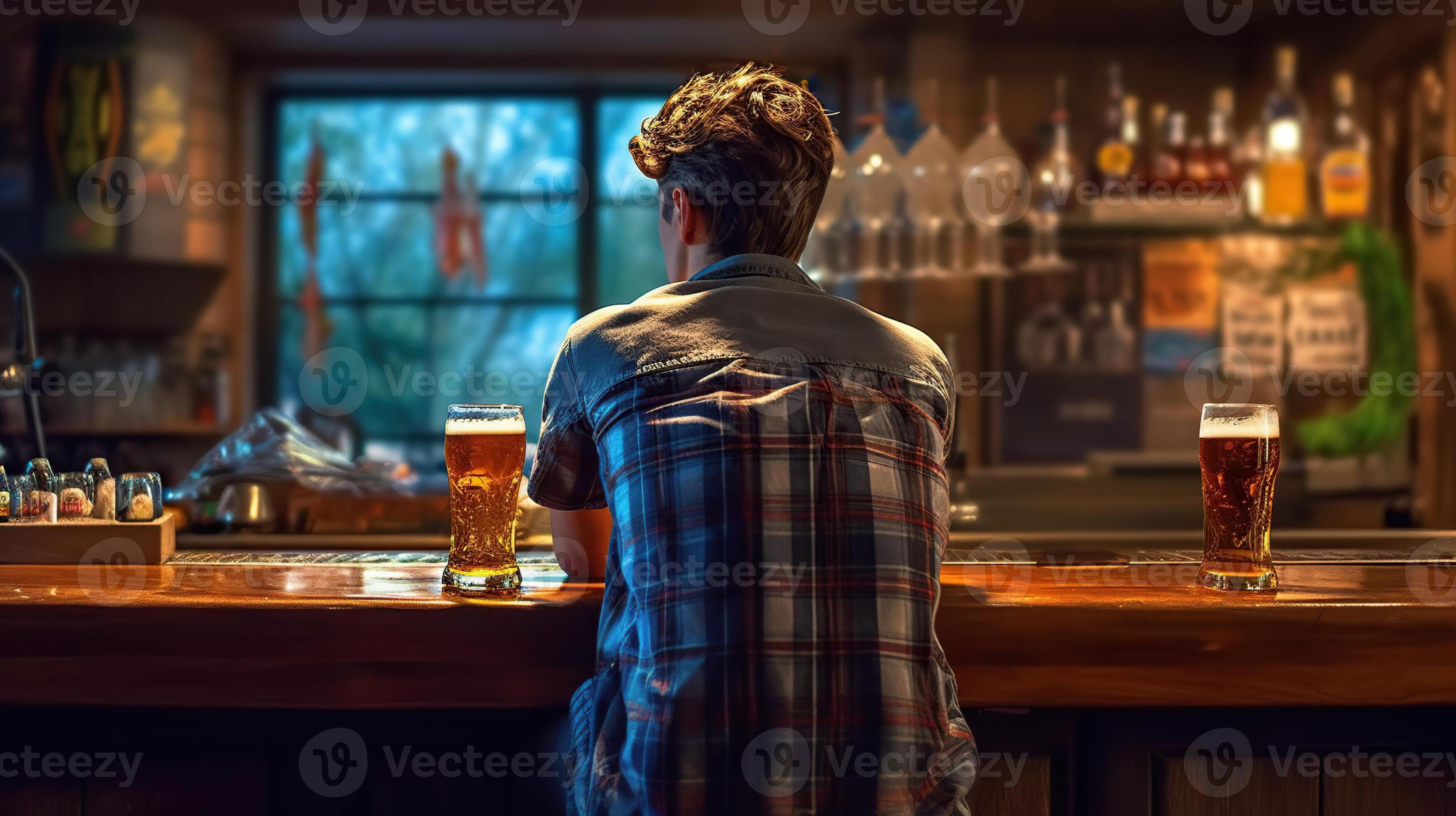Back view of a young man drinking beer Generative AI 26206695 Stock