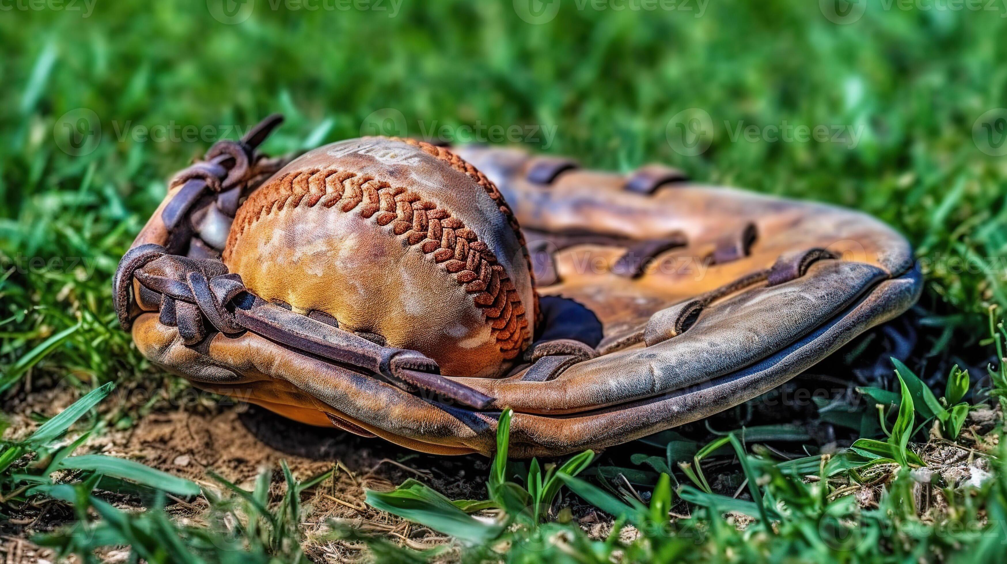 New Baseball in a Glove in the Outfield Generative AI 26206776 Stock