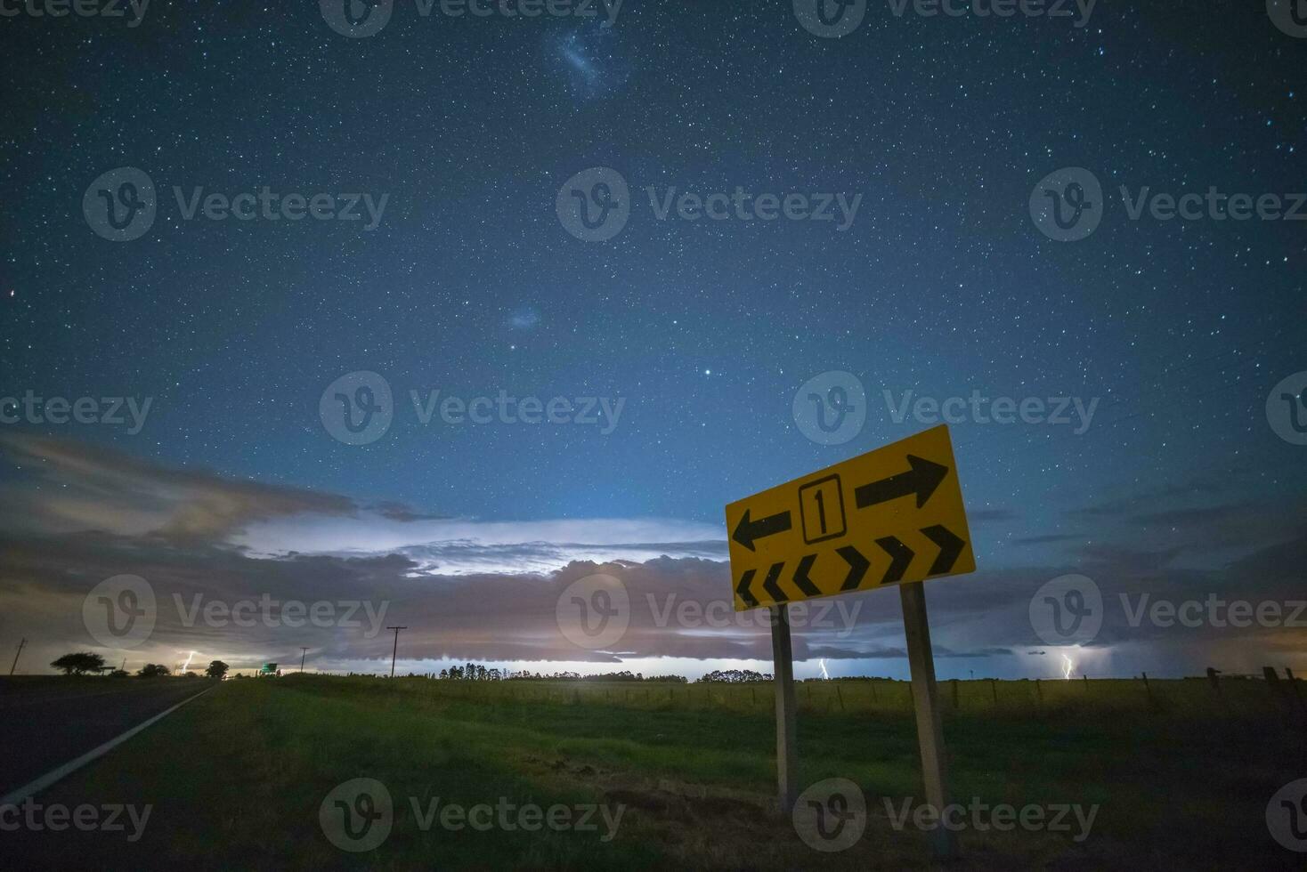 Route sign in Pampas Night Landscape, La pampa Province, Patagonia , Argentina. photo