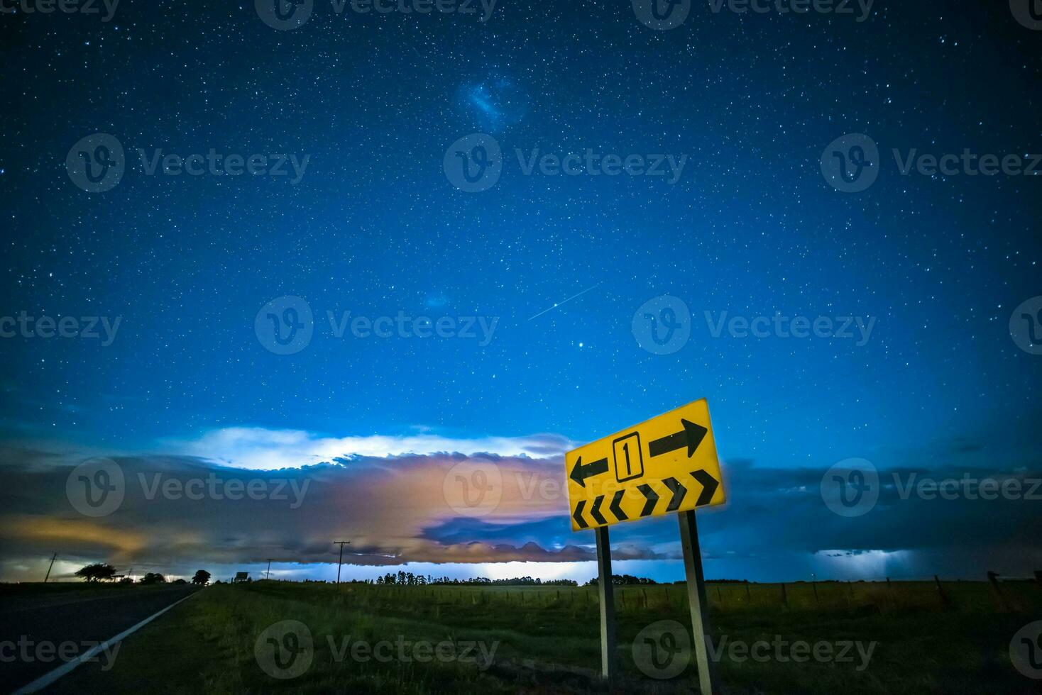 Route sign in Pampas Night Landscape, La pampa Province, Patagonia , Argentina. photo