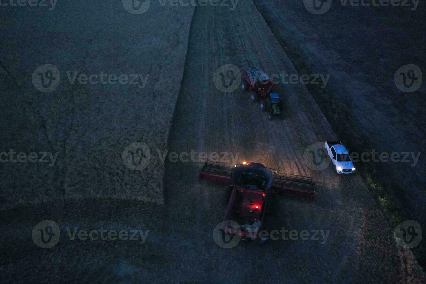 Harvester in Pampas Countryside, aerial view, La Pampa province, Argentina. photo