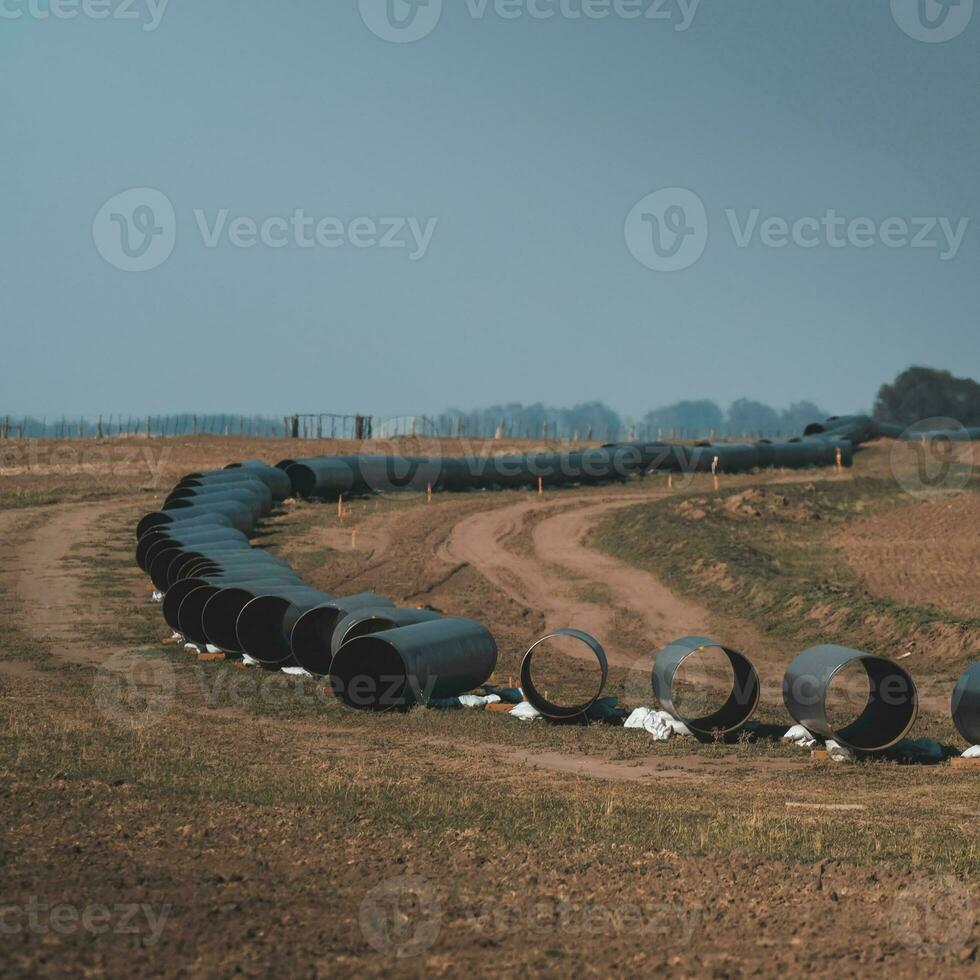 Gas pipeline construction, La Pampa province , Patagonia, Argentina. photo